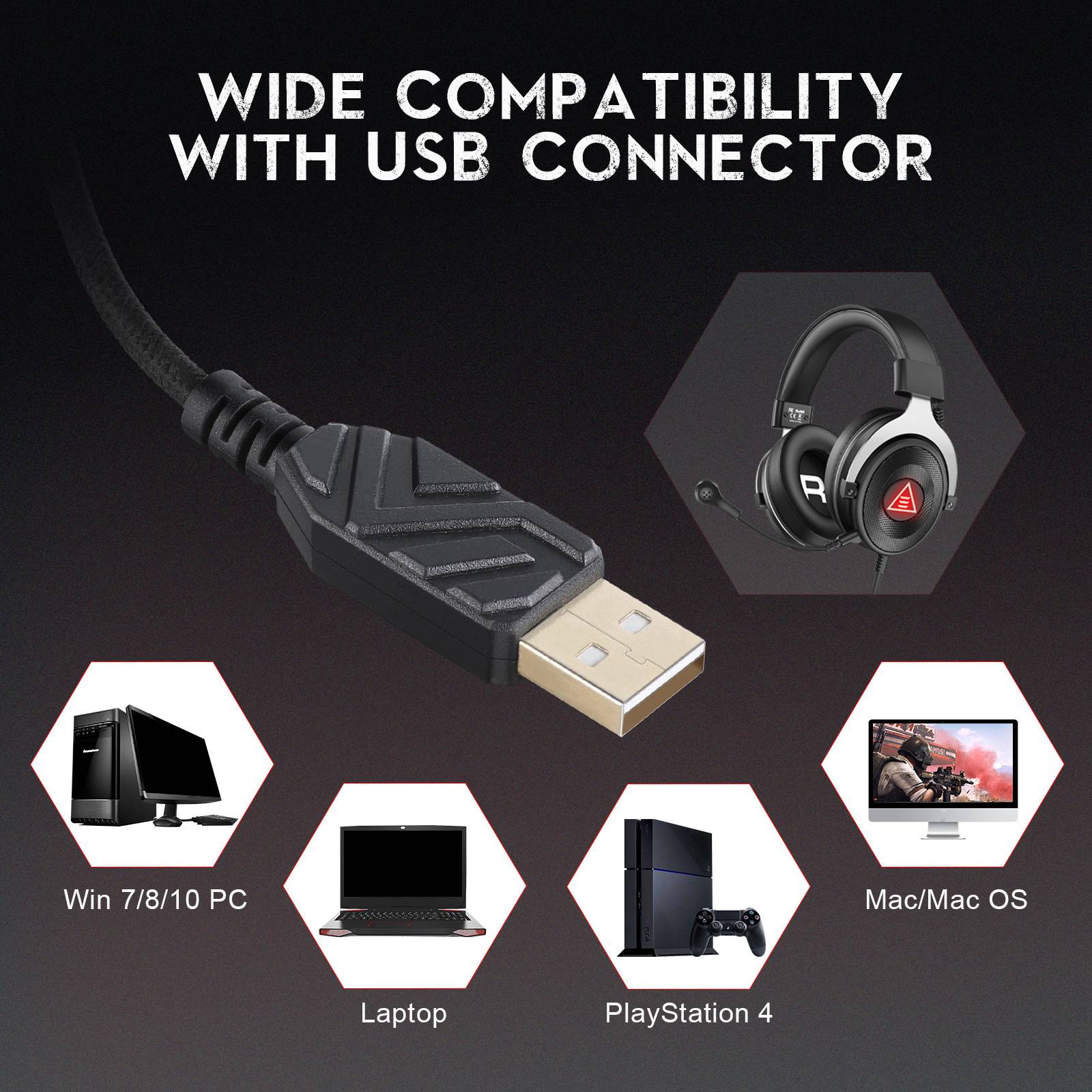 EKSA E900 Plus USB Gaming Headset Virtual 7.1 Surround Sound ENC Noise Cancellation LED Headphone EKSA E900 Plus USB Gaming Headset Virtual 7.1 Surround Sound ENC Noise Cancellation LED Headphone